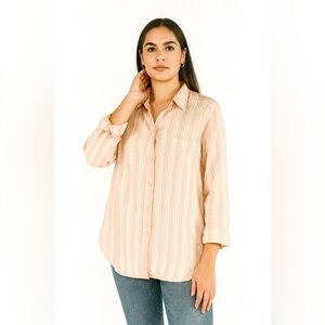 Gap Pink Stripe 100% Linen Boyfriend Shirt – Size L